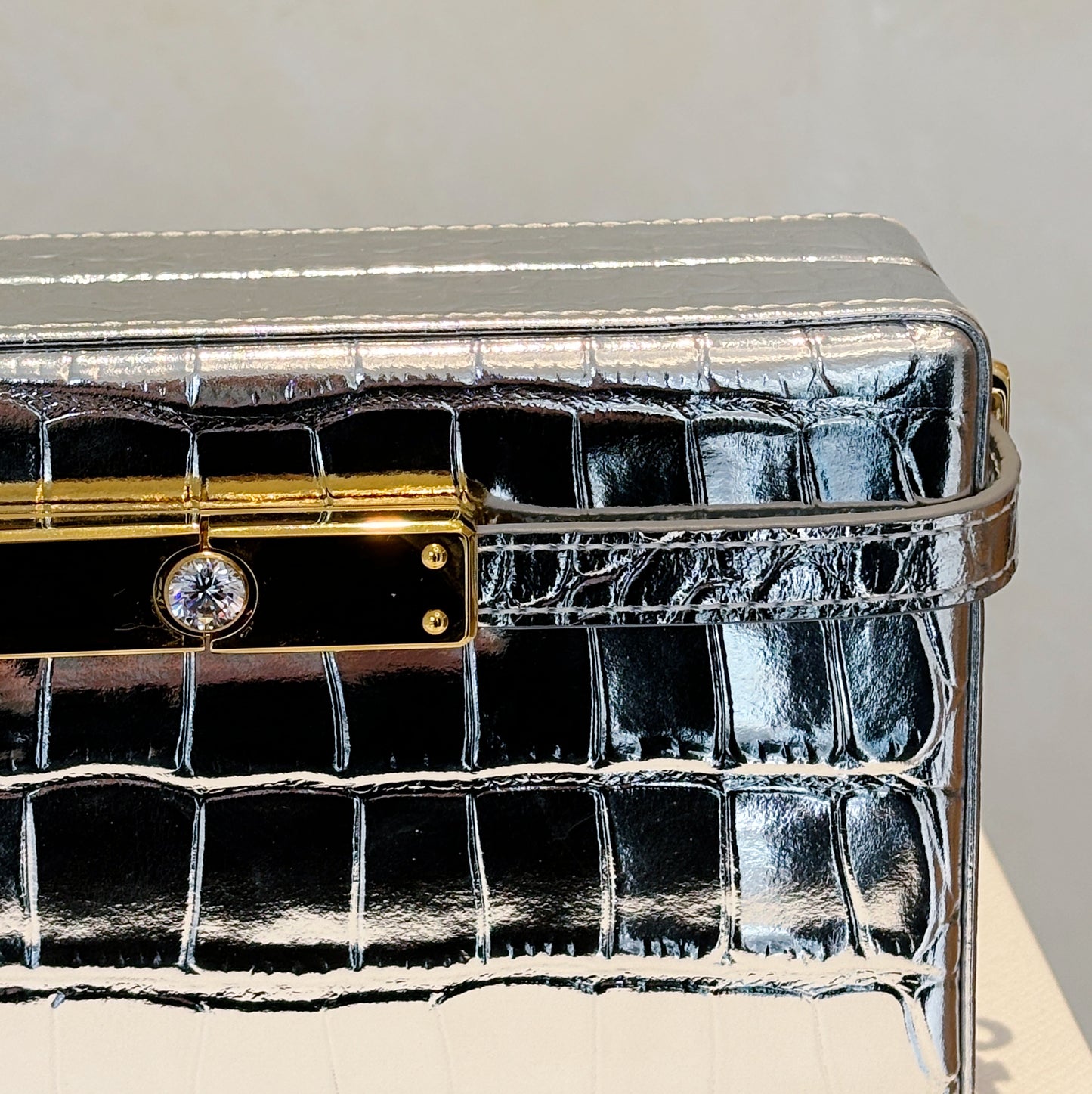 Silver Metallic Leather Clutch