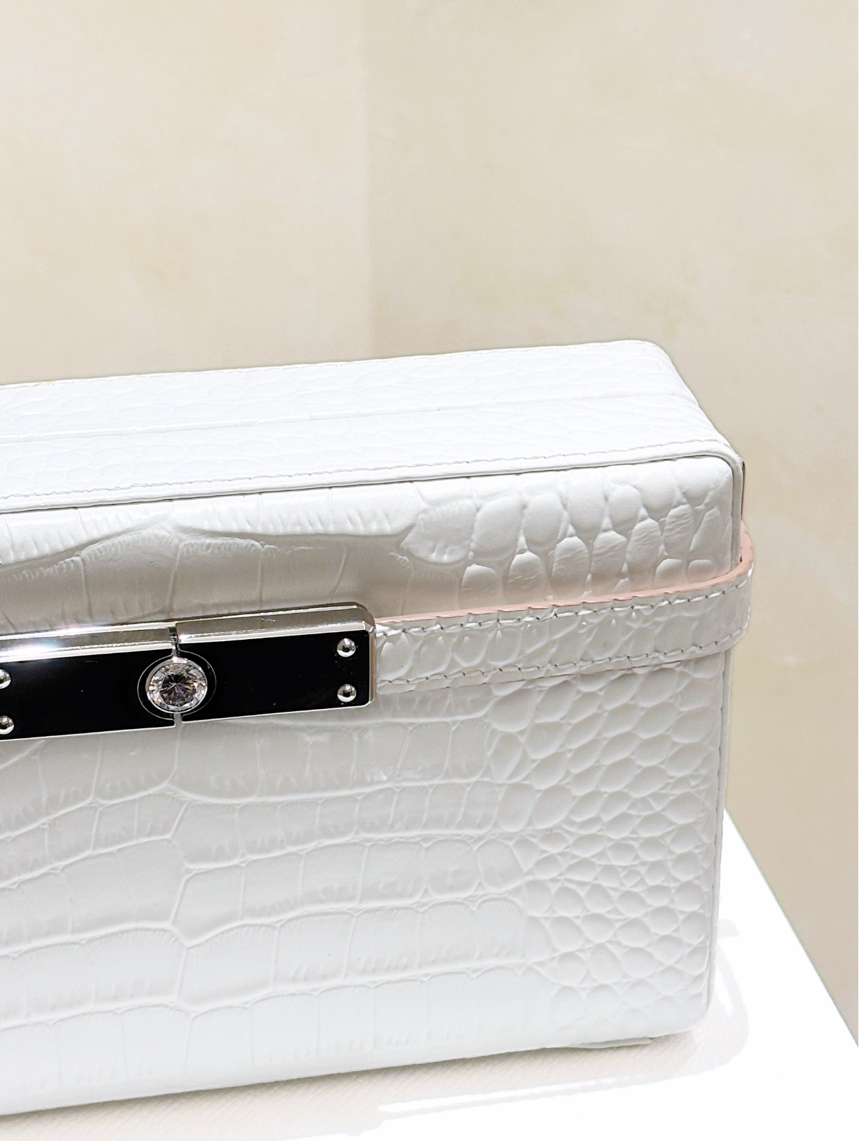 White Faux Crocodile Leather Clutch