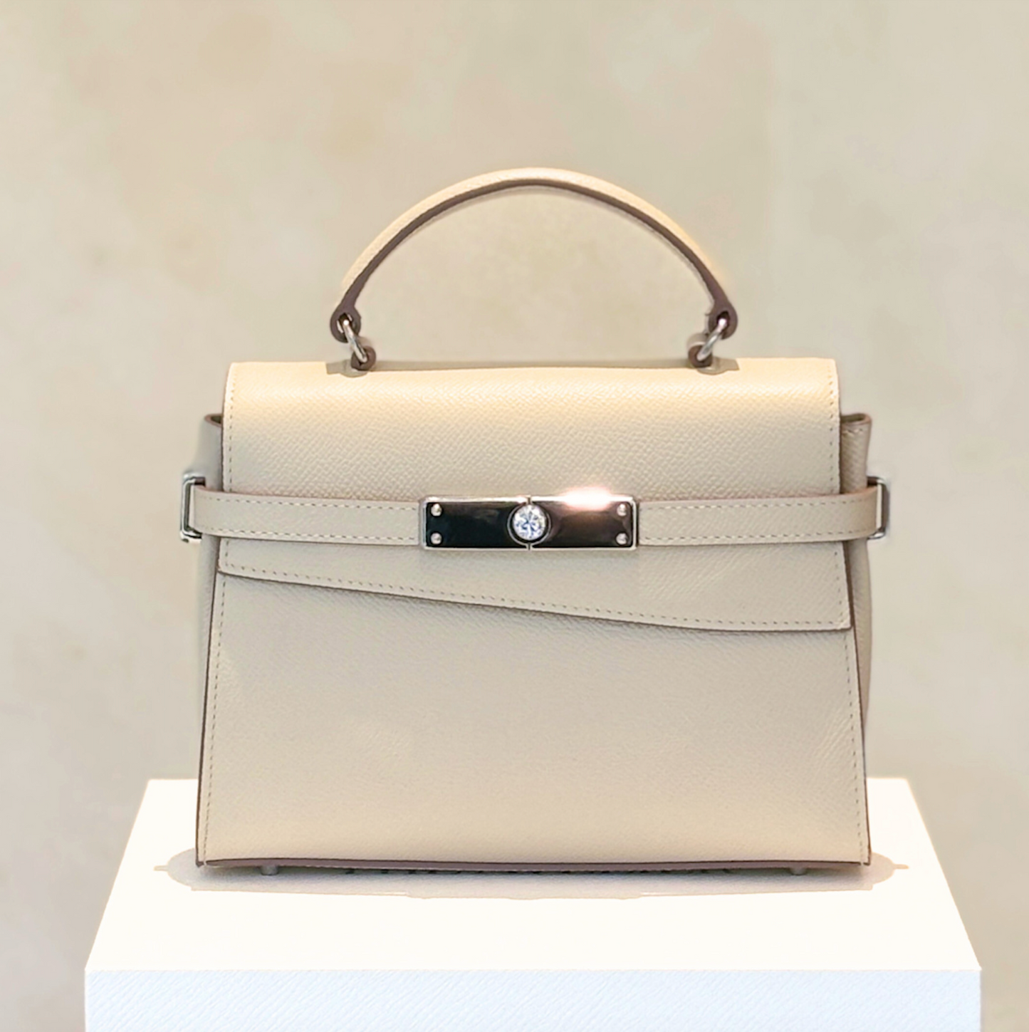 Cream Top Handle Leather Bag