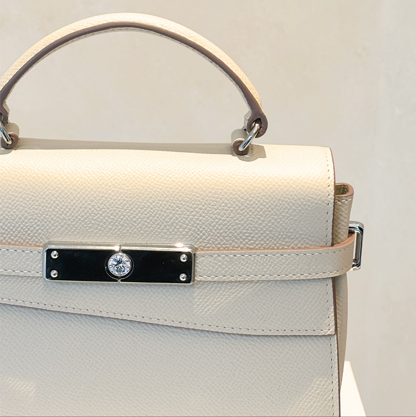 Cream Top Handle Leather Bag